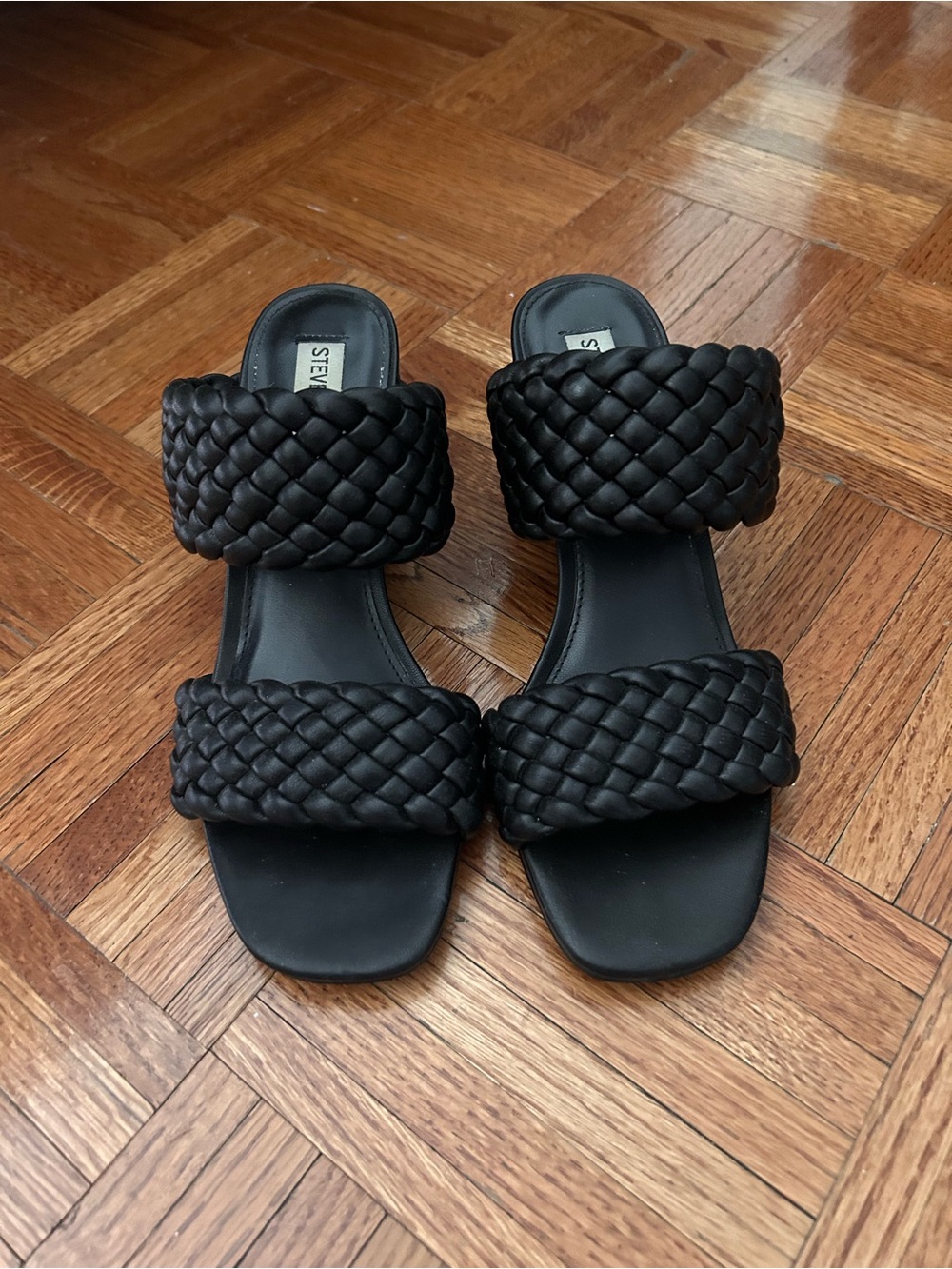 Steve Madden Black Braided Double-Band Slide Sandals